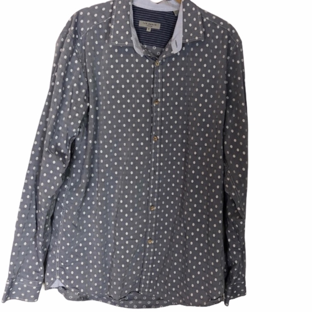TED BAKER Blue Polka Dot Button Down Dress Shirt